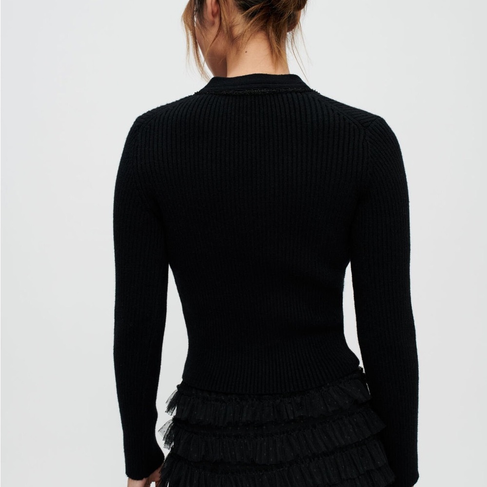 Maje Black Ribbed Cardigan with Silver Buttons - Picture 5 of 15